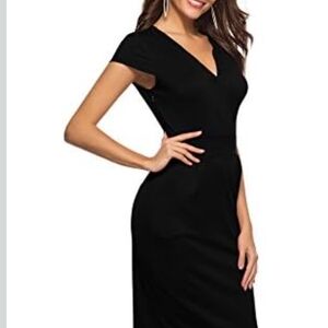 CEASIKERY Elegant Black V-Neck Dress Size S